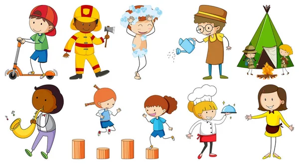 Set Von Verschiedenen Doodle Kinder Cartoon Figur Isolierte Illustration — Stockvektor