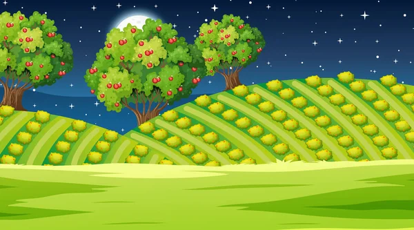 Leere Naturpark Landschaft Bei Nacht Szene Illustration — Stockvektor