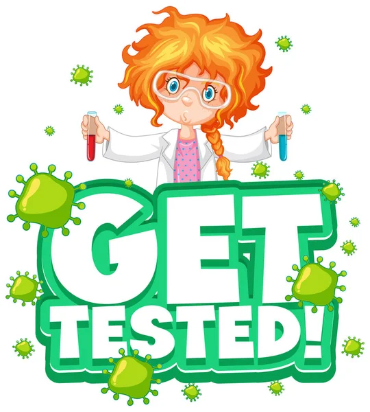 Get Tested Font Cartoon Style Scientist Girl Cartoon Character Isolated — Stock Vector