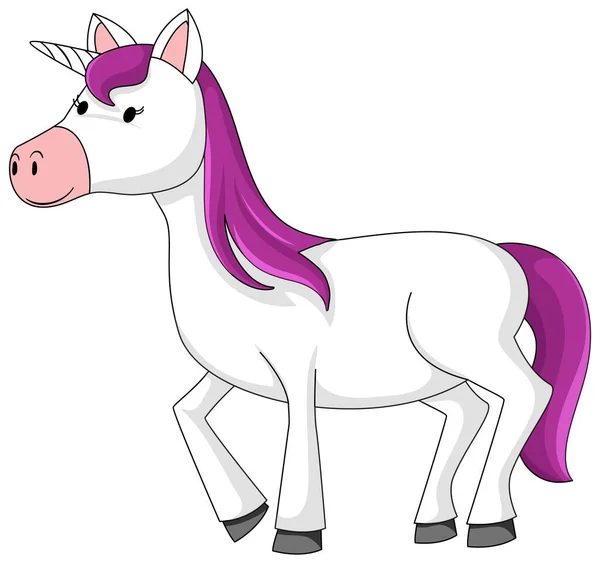 Carino Unicorno Con Criniera Viola Cartone Animato Personaggio Illustrazione — Vettoriale Stock