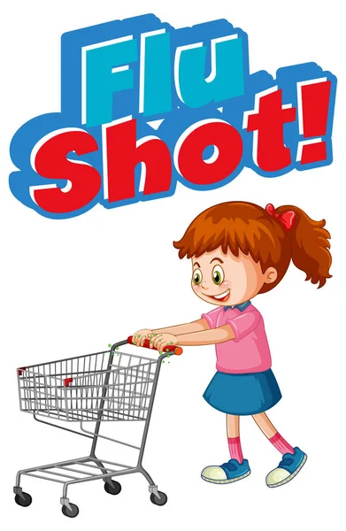 Flu Shot Font Cartoon Style Girl Standing Shopping Cart Isolated — Stock Vector