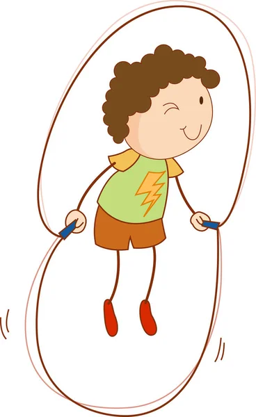 Bambino Doodle Salto Corda Cartone Animato Personaggio Isolato Illustrazione — Vettoriale Stock