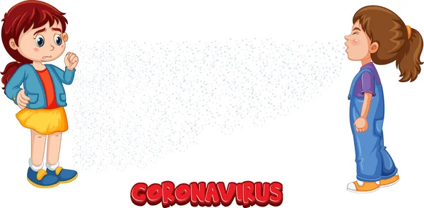 Coronavirus Fonte Estilo Dos Desenhos Animados Com Uma Menina Olha —  Vetores de Stock