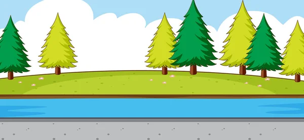 Tomma Park Scen Med Floden Enkel Stil Illustration — Stock vektor