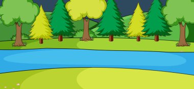 Nehirle parkın kesiştiği boş yatay sahne