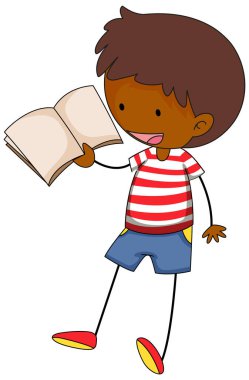 Çizgi film karakteri okuyan karalama yapan bir çocuk çizimleri izole etmiş.