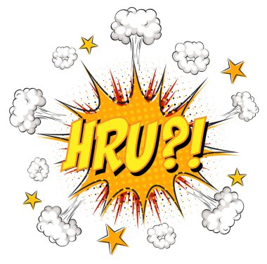 Çizgi roman bulutu patlaması üzerine HRU metni beyaz arkaplan resimlerinde izole edildi