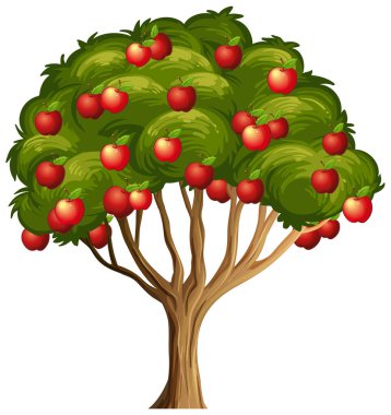 Beyaz arkaplanda izole edilmiş bir ağaçtaki kırmızı elmalar