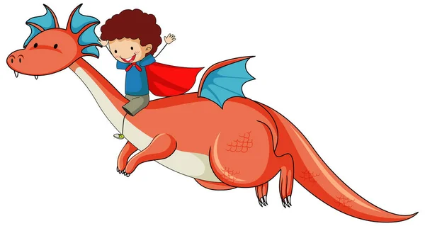 Niño Pequeño Montando Dragón Ilustración Personaje Dibujos Animados — Vector de stock