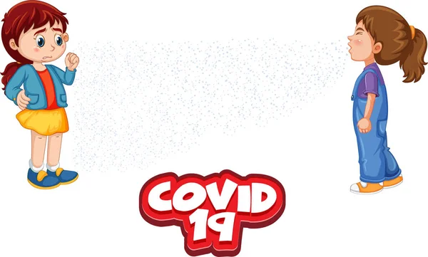 Covid Schrift Cartoon Stil Mit Einem Mädchen Blick Auf Ihren — Stockvektor