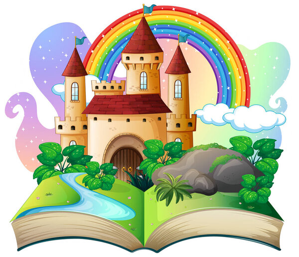 3D pop up book with castle fairy tale theme illustration