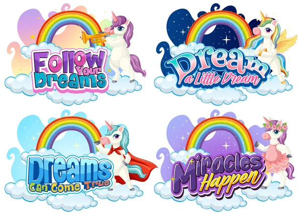 Jeu Polices Caractères Licorne Différentes Typographie Avec Illustration Isolée Arc — Image vectorielle