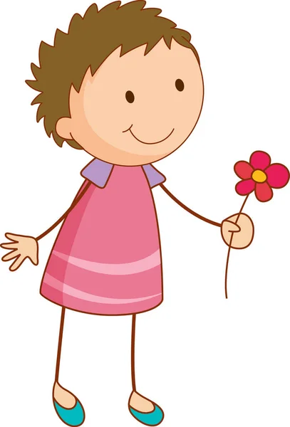 Ein Doodle Kind Hält Blume Cartoon Figur Isolierte Illustration — Stockvektor