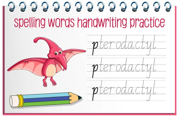 Stavning Ord Dinosaurie Handstil Praxis Kalkylblad Illustration — Stock vektor