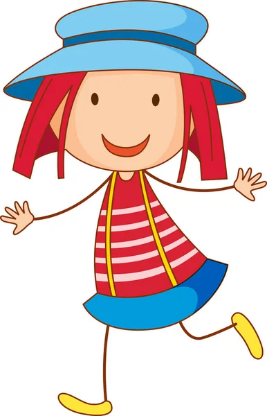 Ένα Κορίτσι Φορώντας Καπέλο Χαρακτήρα Κινουμένων Σχεδίων Στο Χέρι Ζωγραφισμένα — Διανυσματικό Αρχείο
