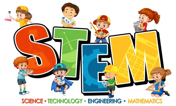 Many Kids Cartoon Character Stem Education Logo Illustration — Stock Vector