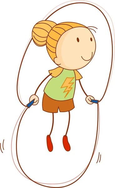 Doodle Kid Jumping Rope Cartoon Character Isolated Illustration — Stock Vector