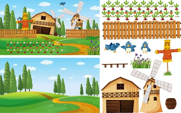 Geïsoleerde Elementen Van Het Landbouwbedrijf Met Illustratie Van Het Landbouwbedrijf — Stockvector