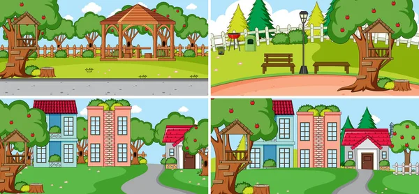 Set Van Verschillende Natuur Scènes Cartoon Stijl Illustratie — Stockvector