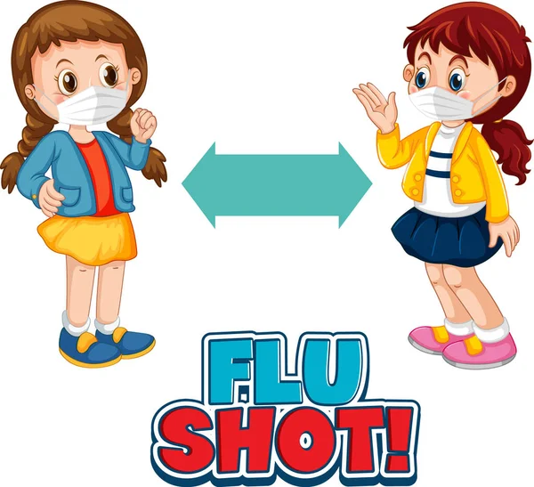 Flu Shot Font Design Two Kids Keeping Social Distance Isolated — Stock Vector
