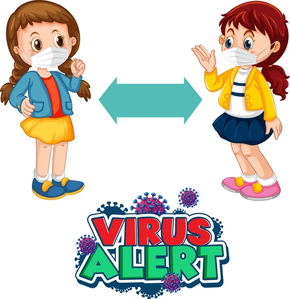 Virus Alert Font Design Two Kids Keeping Social Distance Isolated — Wektor stockowy