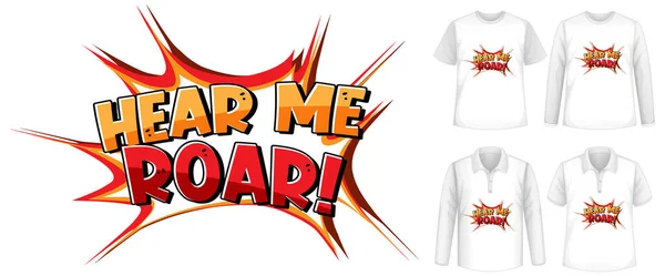 Hear Roar Font Logo Different Types Shirts Illustration — Stock Vector