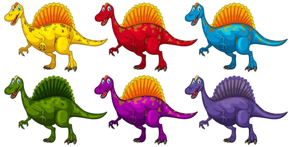 Sada Spinosaurus Dinosaurus Kreslený Znak Ilustrace — Stockový vektor
