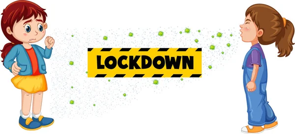 Lockdown Schrift Cartoon Stil Mit Einem Mädchen Blick Auf Ihren — Stockvektor