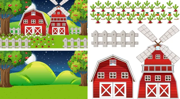 Conjunto Elementos Agrícolas Isolados Com Ilustração Scence Agrícola — Vetor de Stock