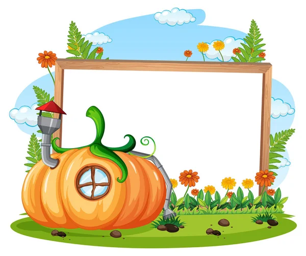 Empty Banner Fantasy Pumpkin House Illustration — Stock Vector