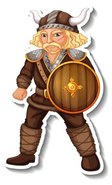 Viking savaşçı çizgi film karakteri ile izole edilmiş çıkartma şablonu