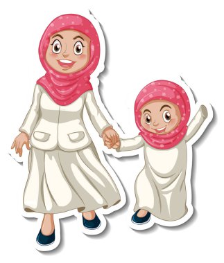 Müslüman insanların anne ve kız resimlerinin olduğu bir etiket.