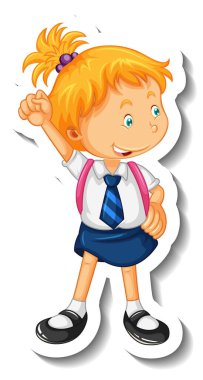 İzole edilmiş poz veren öğrenci bir kızın çıkartma şablonu