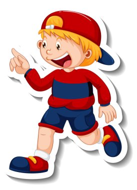 İzole edilmiş bir erkek çizgi film karakteri ile çıkartma şablonu