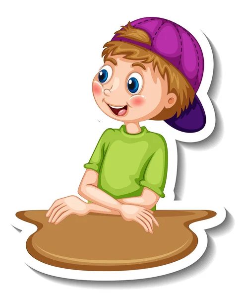 Sticker Template Boy Wears Cap Cartoon Character Isolated Illustration — Stock Vector