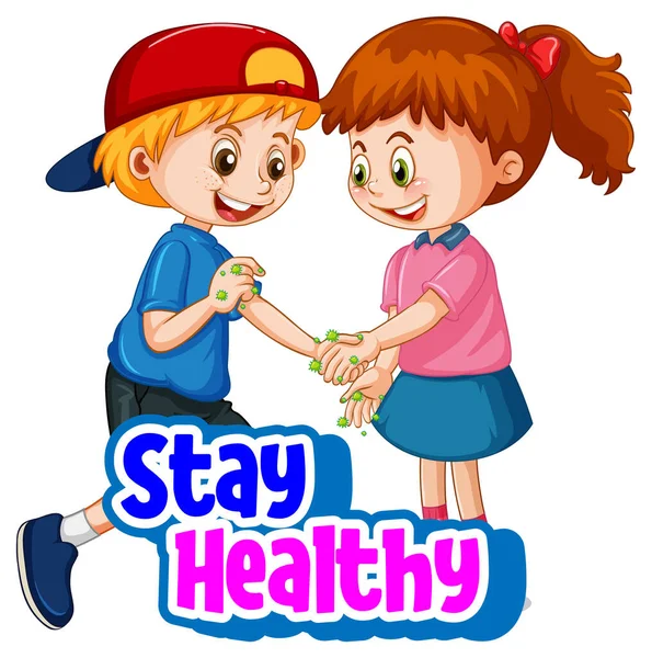 Stay Healthy Font Two Kids Keep Social Distancing Isolated Illustration — Stock Vector