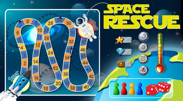 Snake Ladders Game Template Space Theme Illustration — Stock Vector