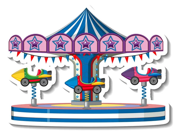 Sticker Sjabloon Met Carrousel Ritten Leuke Kermis Geïsoleerde Illustratie — Stockvector