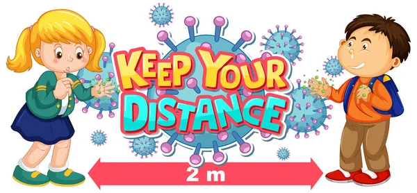 Keep Your Distance Font Design Kids Showing Thier Dirty Hands — Stock Vector