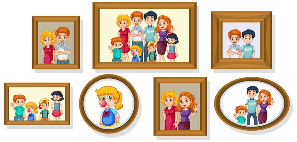 木制画框上的一组快乐的家庭照片 — 图库矢量图片