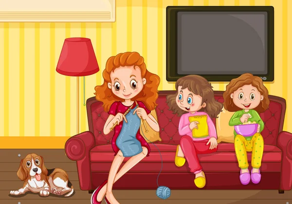 Lycklig Familj Vardagsrummet Scenen Illustration — Stock vektor