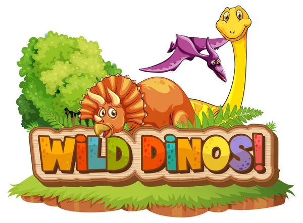 Cute Dinosaurs Cartoon Character Font Design Word Wild Dinos Illustration — Stock Vector