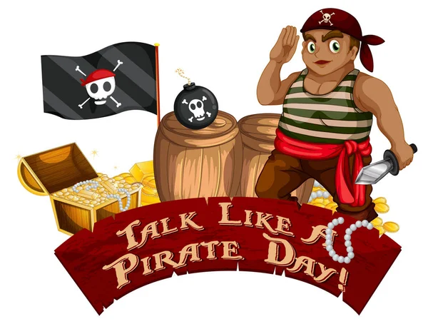 Talk Pirate Day Font Banner Mit Zeichentrickfigur — Stockvektor