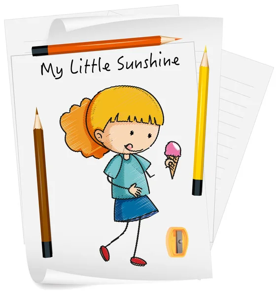 Skizzieren Sie Kleine Kinder Cartoon Figur Auf Papier Isolierte Illustration — Stockvektor