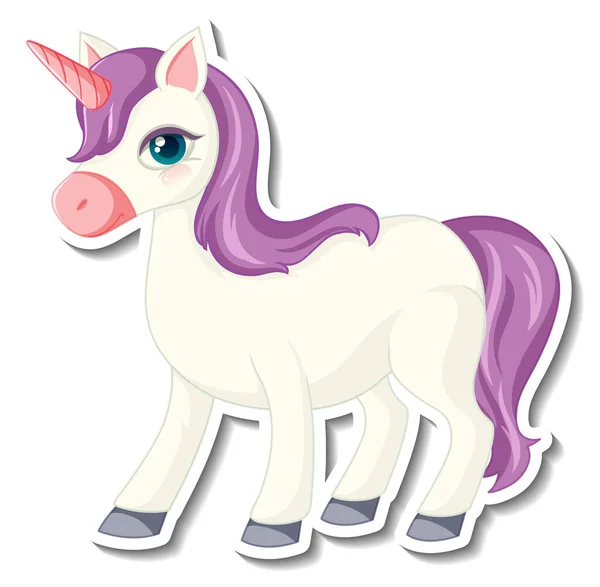 Cute Unicorn Stickers Purple Unicorn Cartoon Character Illustration — Stock Vector