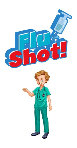 Flu Shot Conception Police Avec Homme Médecin Personnage Dessin Animé Vecteurs De Stock Libres De Droits