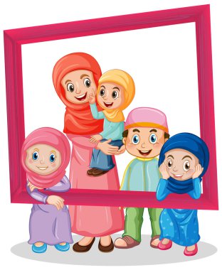 Fotoğraf çerçevesi çizimi tutan mutlu aile üyesi
