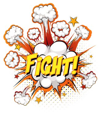 Beyaz arkaplan illüstrasyonunda izole edilmiş komik bulut patlaması üzerine dövüş metni