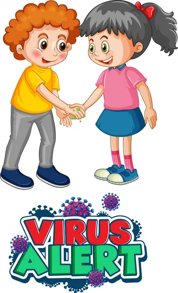 Virus Alert Lettertype Cartoon Stijl Met Twee Kinderen Niet Houden — Stockvector