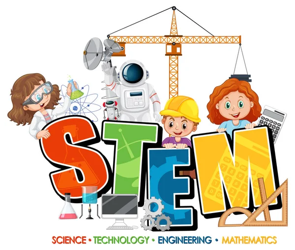 Mint Ausbildung Logo Banner Mit Kindern Zeichentrickfigur Illustration — Stockvektor